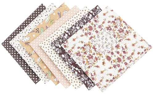 7 pezzi di tessuto di cotone 50 x 50 cm, scampoli di tessuto per trapuntatura quadrati, cotone per patchwork fai da te (marrone)