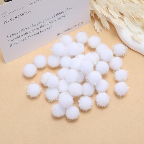 WANYI 200 Stück 2 CM Glitter Pompons zum Basteln Mini Pom Poms Bunte Rund Flauschigen Plüsch Bälle Bommel Weihnachten Pompoms mit Pailletten für DIY Kreativen Handwerk Kleidung Vorhänge (Weiß)