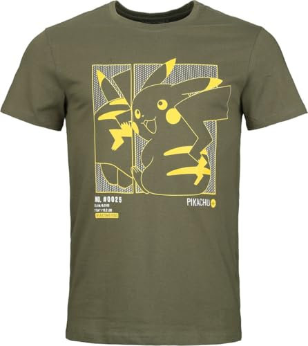 Pokémon Green Pikachu Männer T-Shirt dunkelgrün L 100% Baumwolle Fan-Merch, Gaming