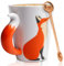 360 ml - Cadeau de renard avec cuillère - Tasse à café en céramique lisse - Renard - Mignon 3D - Cadeau de renard - Pour Noël, anniversaire, anniversaire de mariage, bureau et maison