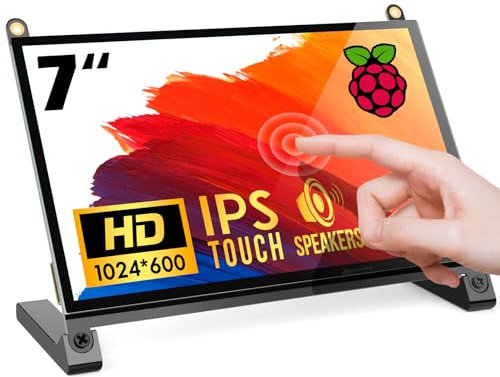 ROADOM 7’’ Raspberry Pi Screen, IPS1024×600,Responsive Smooth Touch,Dual Built-in Speakers,HDMI Input,Compatible with Raspberry Pi 5/4/3,Driver Free