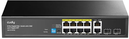 Cudy Switch Gigabit Ethernet Non Gestito PoE+ 8 Porte, 120W, 8 Porte Gigabit PoE+, 2 SFP, 2 Porte Uplink, Modalità VLAN/Extend, 802.3af/at, GS1010PS2