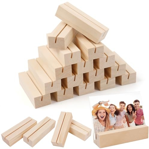 20 Stück Holz-Kartenhalter, Tischkartenhalter Menükartenhalter aus Buche | Mit Doppelseitigem Klebstoff, Geeignet Für Fotos, Postkarten, Platzkarten, Tischdeko Bei Hochzeiten, Feiern und Restaurants