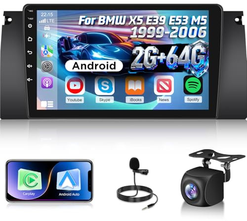 [2+64G] Techschermo Android Car Radio for BMW X5 E39 E53 M5 1999-2006 | 9 Inch Touchscreen Car Stereo with Wireless Carplay and Android Auto, DSP, GPS, WiFi , SWC, Bluetooth + AHD Backup Camera