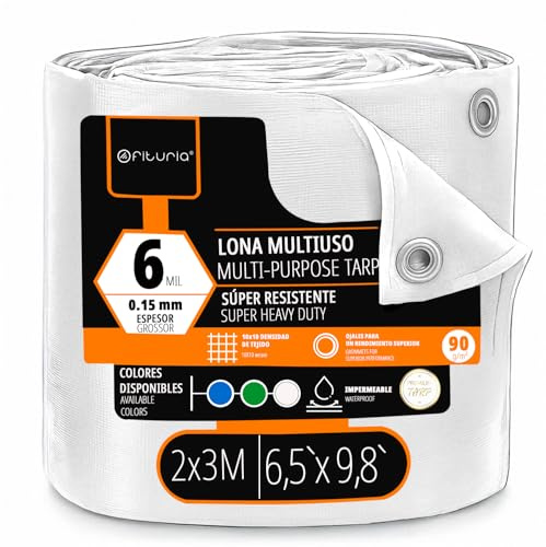 OFITURIA Bâche multiusage imperméable 2 x 3 m Blanc, Lot de 1 pièce, idéale pour Couvrir et protéger Meubles et Objets au Jardin, en Camping et sur Chantier (2x3m, 1 pièce)