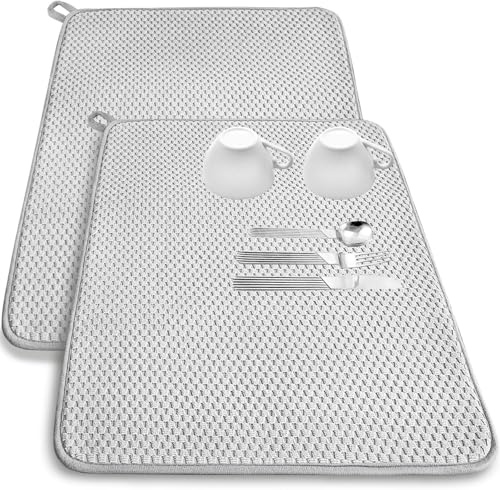 2 Pack Microfiber Dish Drying Mat,24x17 Large Size Highly Absorbent Dish Drainer Mat,Kitchen Counter Quick Dry Pads for Under Sink,Coffee Rack (Gray, 2PCS-24 x 17 inch)