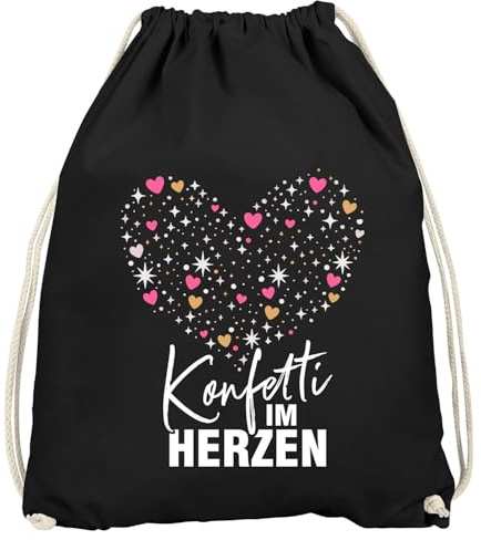 MoonWorks® Turnbeutel - Konfetti Herz Statement - Fasching Karneval Gadgets Spruch lustig Faschingsartikel Accessoires Tasche Gymbag Schwarz unisize