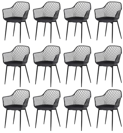 buybyroom Gartenstühle 12er Set, Gartenstuhl Kunststoff mit Armlehne,Gartensessel Wetterfest Loungesessel Outdoor für Garten Balkonstühle Terrassenstühle Bistrostuhl Balkonmöbel Kleiner Balkon,Schwarz