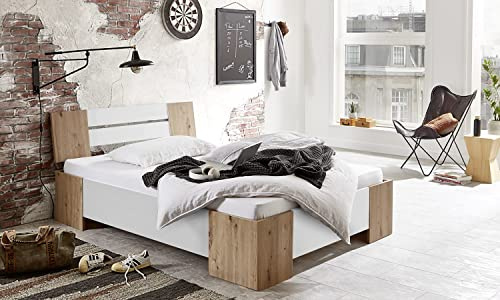 moebel-dich-auf Futonbett LINZ 140 x 200 Schlafzimmerbett Bett in 2 Farben optional mit Lattenrost (Artisan Eiche Nb. / weiß, mit Rollrost)