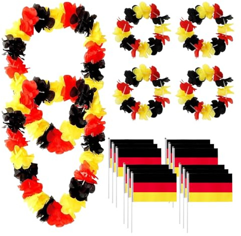 Fußball-WM-2026-Deutschland-Fanartikel – 18-teiliges Set, Deutschland Kette mit Blumenkränzen & Handflaggen, FIFA World Cup 2026 Deko für WM-Party, Karneval & Gartenfeste