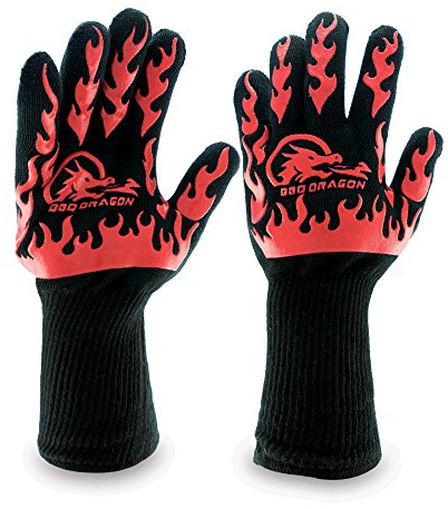 Extreme Heat Resistant Gloves - BBQ Gloves, Hot Oven Mitts, Charcoal Grill, Smoking, Barbecue Gloves for Grilling Meat Gloves, Insulated, Silicone Non-Slip Grips, U.S. Safety Tested - BBQ Dragon