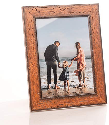 Vintage Bilderrahmen im Landhausstil für DIN A5 / 15x21 cm Fotos - Fotorahmen in Braun mit Echtem Glas für Schöne Momente | Freistehender Holzrahmen geeignet für Tisch oder Wand, Hoch- & Querformat