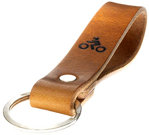 ELBERCRAFT® Schlüsselanhänger Leder MOTORRAD Geschenk für Frauen oder Männer pflanzlich gegerbt braun mit gravur schwarz 12 cm made in Germany Leather Keychain