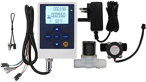 DIGITEN Water Flow Control Meter LCD Display Controller+G1/2 Water Hall Sensor Flow Meter Flowmeter Counter 1-30L/min+G1/2 Solenoid Valve Normally Closed N/C+DC 12V Power Adapter