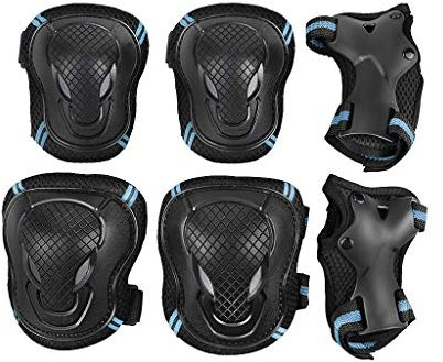 Sets de Protection Enfants Ados Adultes 6 Pièces Protège Genouillères Coudières Poignets Sport Attelles Pads Epais Genouillère Roulette Protections de Skateboard Réglable pour Roller Patinage Vélo
