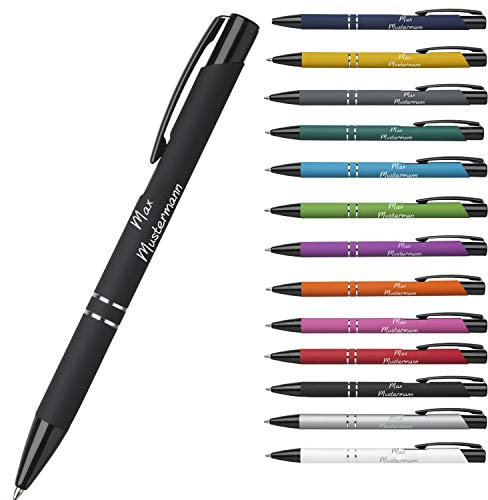 elasto Premium Qualität - Personalisierter Kugelschreiber mit Gravur | Stift mit Name Einzeilig oder Zweizeilig Tolles Oster Geschenk (Schwarz-Gummiert)