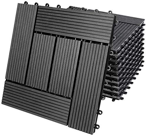 Casaria® WPC Fliesen 30x30 cm 11er Set 1m² Stecksystem Drainage Zuschneidbar Terrasse Balkon Garten klick Mosaik Anthrazit