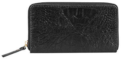 Made in Italy Damen Leder Geldbörse Kroko Wallet Portemonnaie Portafoglio Brieftasche Börse Geldbeutel Ledertasche Kreditkartenetui Schwarz