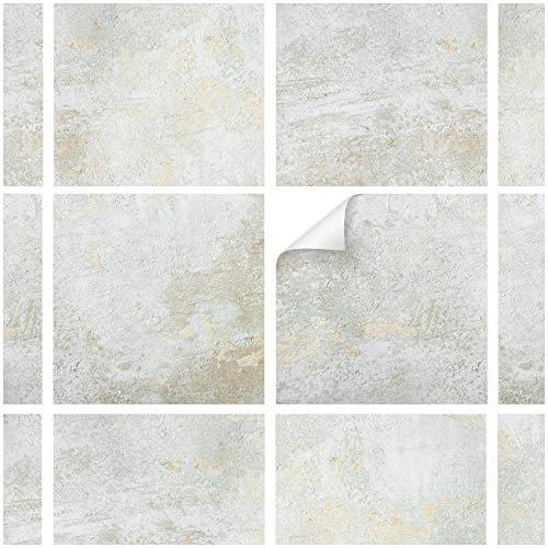 yabaduu Y042-05 - 10 adesivi per piastrelle, pellicola autoadesiva per cucina o bagno, effetto pietra naturale (stucco, 10 x 10 cm)