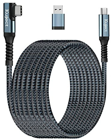 Kuject Compatible for Quest 2 Link Cable 16FT USB 3.0 Type C to C, Nylon Braided Long PC Connect Power Data Extension Charging Cord, Virtual Reality Gaming Accessories for Quest