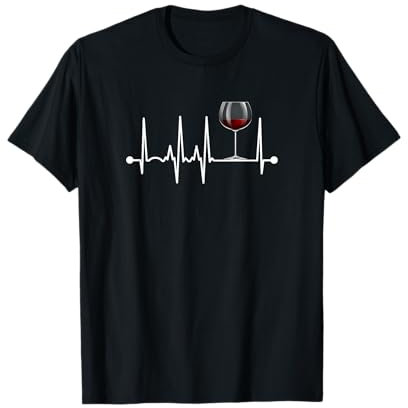 Weinglas mit Herzschlag für Weinliebhaber, Geschenk T-Shirt