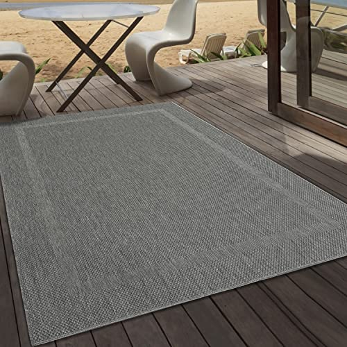 the carpet Mistra - robuster Teppich, modern, langlebig und pflegeleicht, In- und Outdoor, Wohnzimmer, ideal für Küche, Flur und Wintergarten, flachgewebt, Bordüre, Anthrazit, 200 x 280 cm