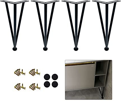Sonakia Pieds en Épingle À Cheveux Robustes,Jambes De Table Métal Réglables,Pieds De Remplacement Armoire DIY,pour Coiffeuses,salles De Bains,Bureaux,Jambes De Meubles Durables,Black-15cm/6in