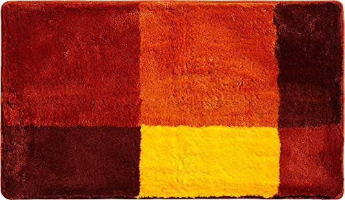 Erwin Müller Badematte, Badteppich Kallithea karo Grafik-Muster Terra Größe 60x100 cm - flauschig weich, schnell trocknend, rutschhemmend, für Fußbodenheizung geeignet