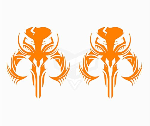 Artstickers 2 Stück Aufkleber Totenkopf Mandalorian Boba Fett Dekoration Aufkleber Autoaufkleber Motorrad Aufkleber Helm (orange, 10 x 9 cm)