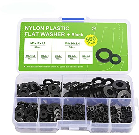 LCJQ Edelstahl U-Scheiben 560 stücke Weiß/Schwarz Nylon-Plastik-Flachwascher-Set M2 / M2.5 / M3 / M4 / M5 / M6 / M8 Kunststoff-Waschmaschine Isolierungen aus dichtem Dichtungs-Kit Sicherungsscheibe