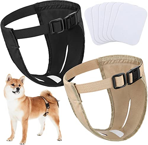 2er Packung Hündinnen Läufigkeitshose Waschbare Schutzhöschen Wiederverwendbare Hundewindeln Hundehose mit 6 Damenbinde Verstellbare Schutzhose für Weibchen Hunde Läufigkeit (L)