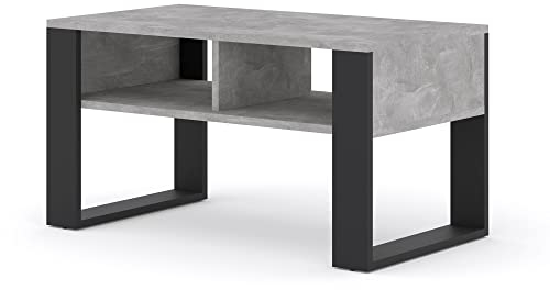 BIM Furniture Couchtisch Luca 90 x 48 cm Quadrat Beistelltisch Tisch für das Wohnzimmer Regal Beton Concrete