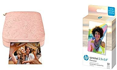 HP Sprocket Portable Photo Printer (Blush Pink) and Sprocket 2x3 ZINK Photo Paper, 50 Sheets