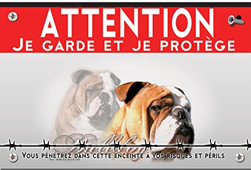 Pancarte métal Attention au chien bulldog anglais