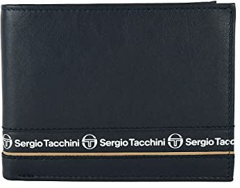 Sergio Tacchini - Herren-Geldbörse aus echtem Leder, schwarz, schmal, mit Kartenhalter, Geschenkbox, Blau 019, Clásico, Klassisch