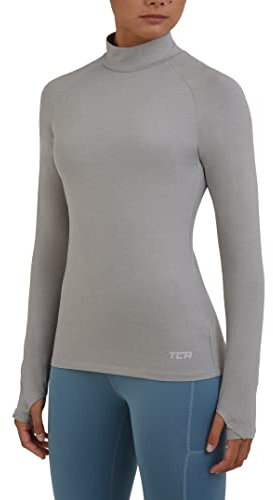 TCA Damen SuperThermal Performance und Kompressions Laufoberteil, Training Baselayer mit Stehkragen - Hellgrau, L