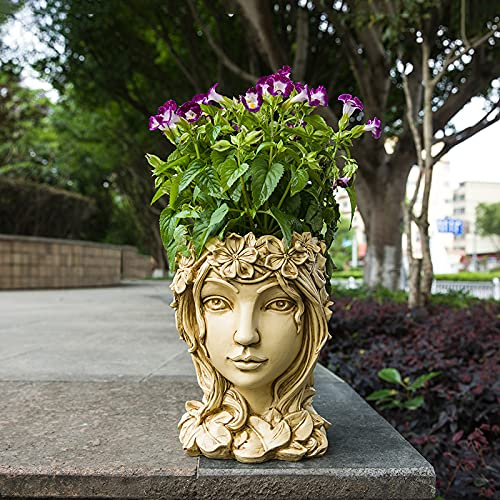 Romehaha Pot de fleurs en forme de visage avec trou de drainage, joli pot de déesse en résine avec yeux ouverts