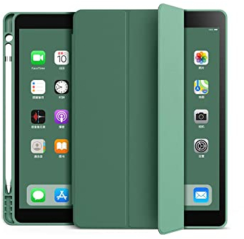 Eyselect Hülle Kompatibel mit iPad 10.2 Zoll 9. Gen (2021) / 8. Gen (2020) / 7. Gen (2019), iPad Air 3. Generation, iPad Pro 10.5 Zoll, mit Stifthalter, Auto Schlafen/Wachen (Dunkelgrün)