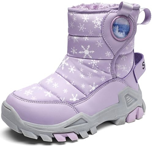 HSNA Chaussures d'hiver pour Enfants Garçons Filles Doublure Chaude Bottes de Neige Antidérapante(Violet clair 31 EU)