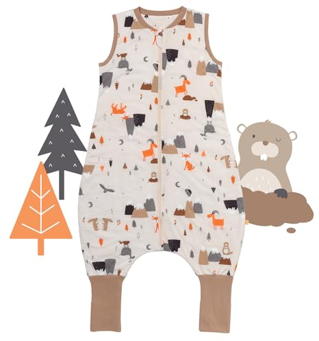 schlummersack Gigoteuse d'été avec pieds - 1 tog - 90 cm - Motif animaux de montagne - Avec jambes et poignets rallongés - Pour une taille de 90 à 100 cm - Pieds 1 tog