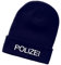 Schnoschi Dunkelblaue Strickmütze mit breitem Umschlag (Beanie Mütze) mit Polizei Bestickt für Herren, Damen, Jugendliche und Kinder