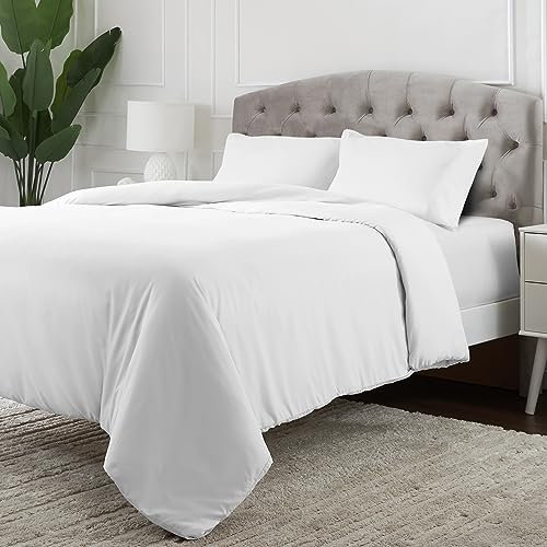 Mellanni Housse De Couette 220x240 - Parure De Lit avec Fermeture À Bouton - avec 2 Taies Oreiller 80x80 cm - (240x220cm, Blanc)