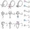 CASSIECA 15Pcs 20G Silber Nasenpiercing für Damen Chirurgenstahl Nasenstecker Nasenringe Hoop Gold Silber CZ Herz Kreuz Mond Blume Dangling Nostril Piercing Nose Stud Nose Rings