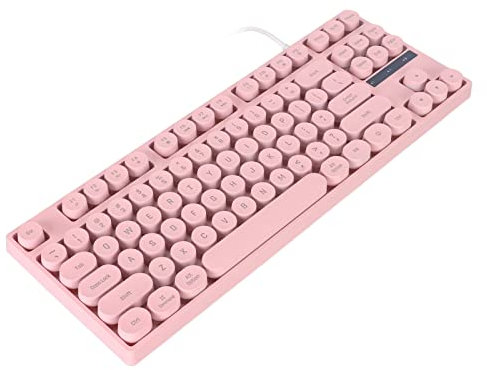 Bewinner 87 Keys Mechanical Gaming Keyboard, Rainbow LED Backlit Wired Keyboard and Round Keycaps, Compact Computer Keyboard for Laptop PC Gamer (Pink)