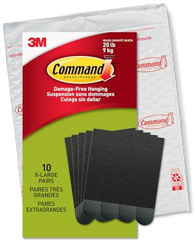 Comman Strisce Appendi Quadri Adesive Grandi, Colore Nero, Confezione da 10 Coppie di Strisce - ottimale per Appendere Quadri, Cornici e Specchi al Muro senza Chiodi, Tenuta: 9kg