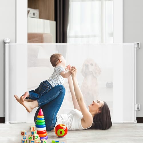 1st Deer Treppenschutzgitter, Schutzgitter Baby, Türschutzgitter 0-140cm, Einhandbedienung absperrgitter, Treppenschutzgitter Ausziehbar für Babys, Hunde and Katzen, Weiß