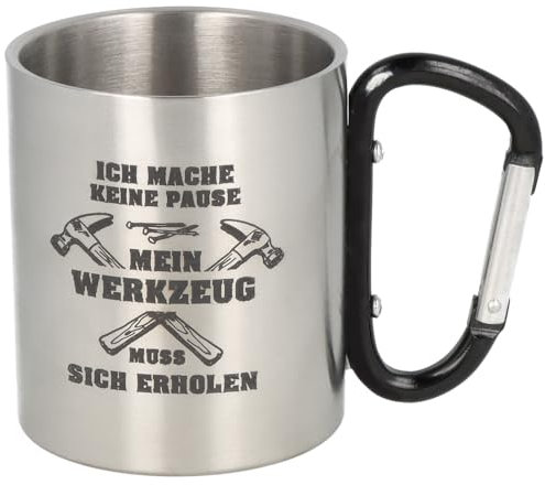 Spruchreif | Doppelwandige Edelstahltasse mit Karabinerhaken und hochwertiger Gravur | Bruchfest | Geschenke für Handwerker und Heimwerker | Lustige Männergeschenke | 300 ml