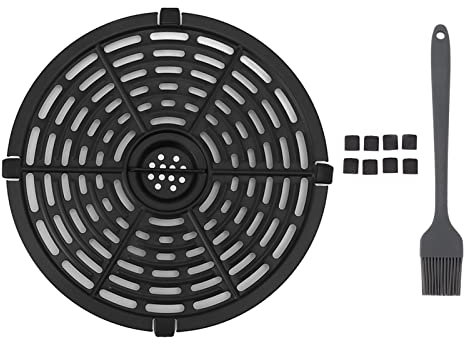 UPQRSG Luftfritteusen Ersatzteile, Grillplatte, Runde Grillplatte, Crisper Platte, Fritteusen Ersatztablett mit Silikonbürste und Hülse, Antihaft Friteusenplatte für Küchenrestaurants(20 cm)