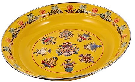 FELTECHELECTR Old-Fashioned Enamel Plate Yellow for Dinner As Fruit Bowl for Table Vintage Style for Home Kitchen Accessories