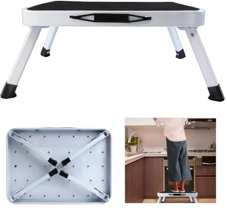 1 Step Ladder Folding Step Stool, Portable Caravan Step, Lightweight Steel Kitchen Stool, Compact Stepping Stool, Holds up to 150KG, Easy to Carry